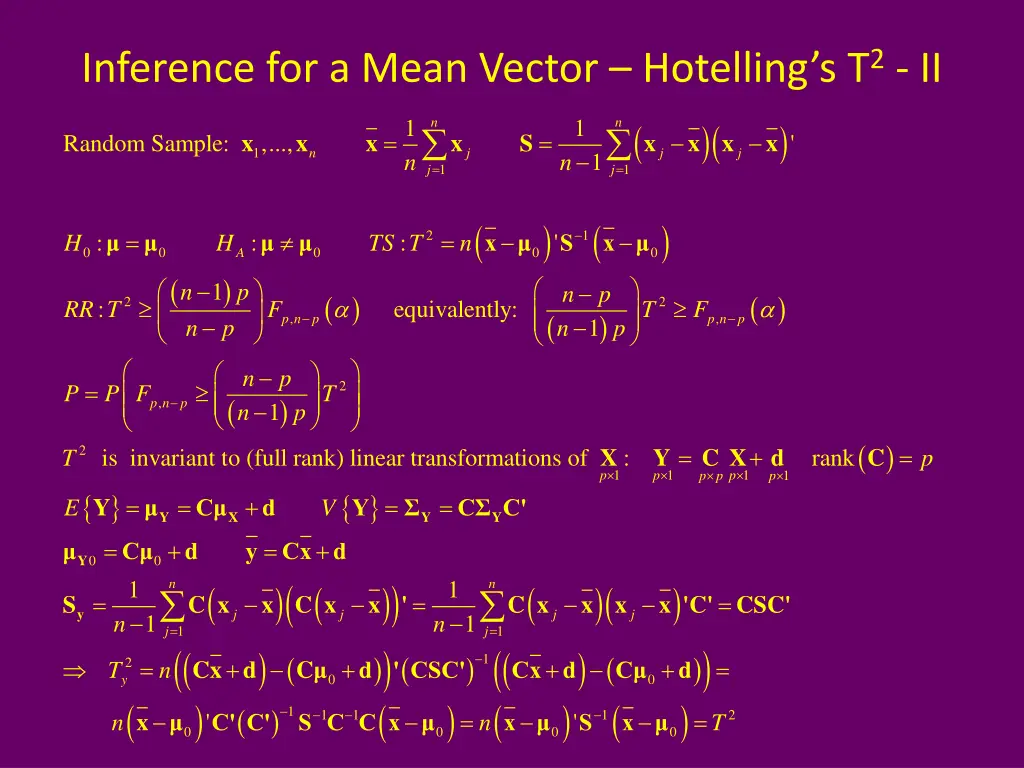 inference for a mean vector hotelling s t 2 ii