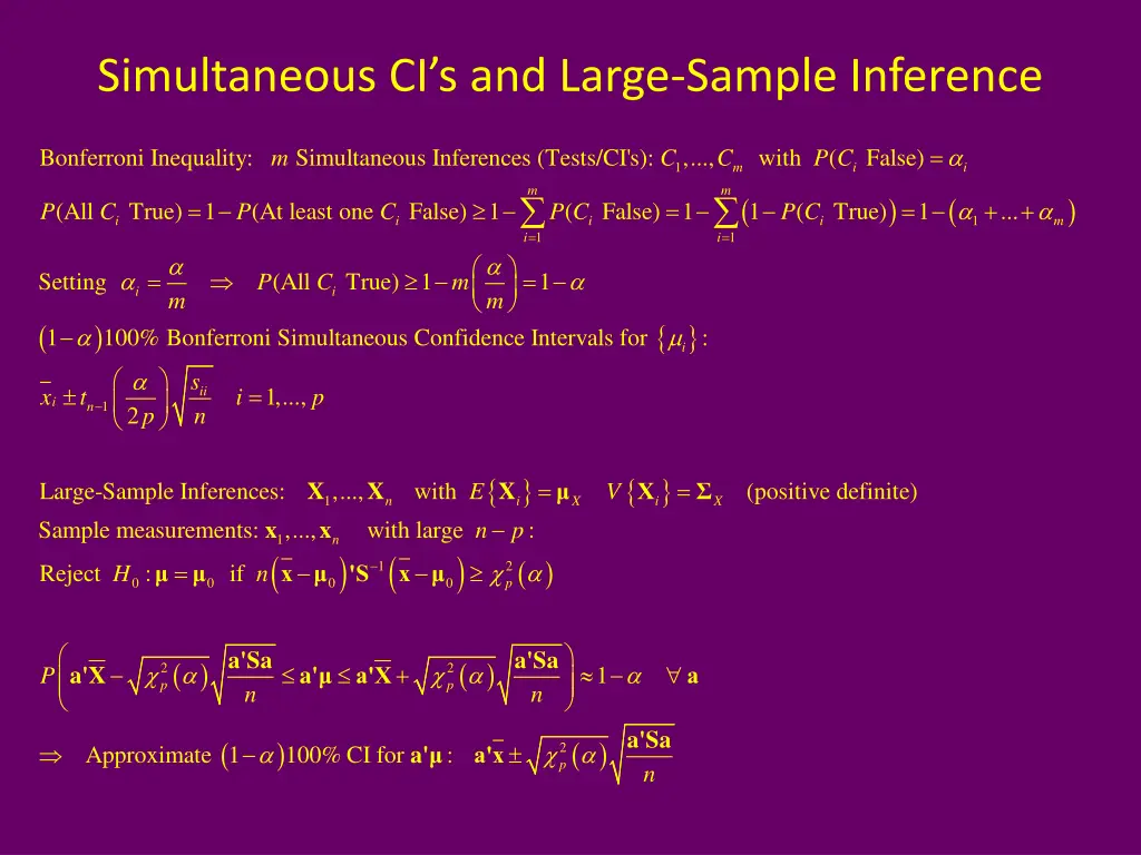 simultaneous ci s and large sample inference