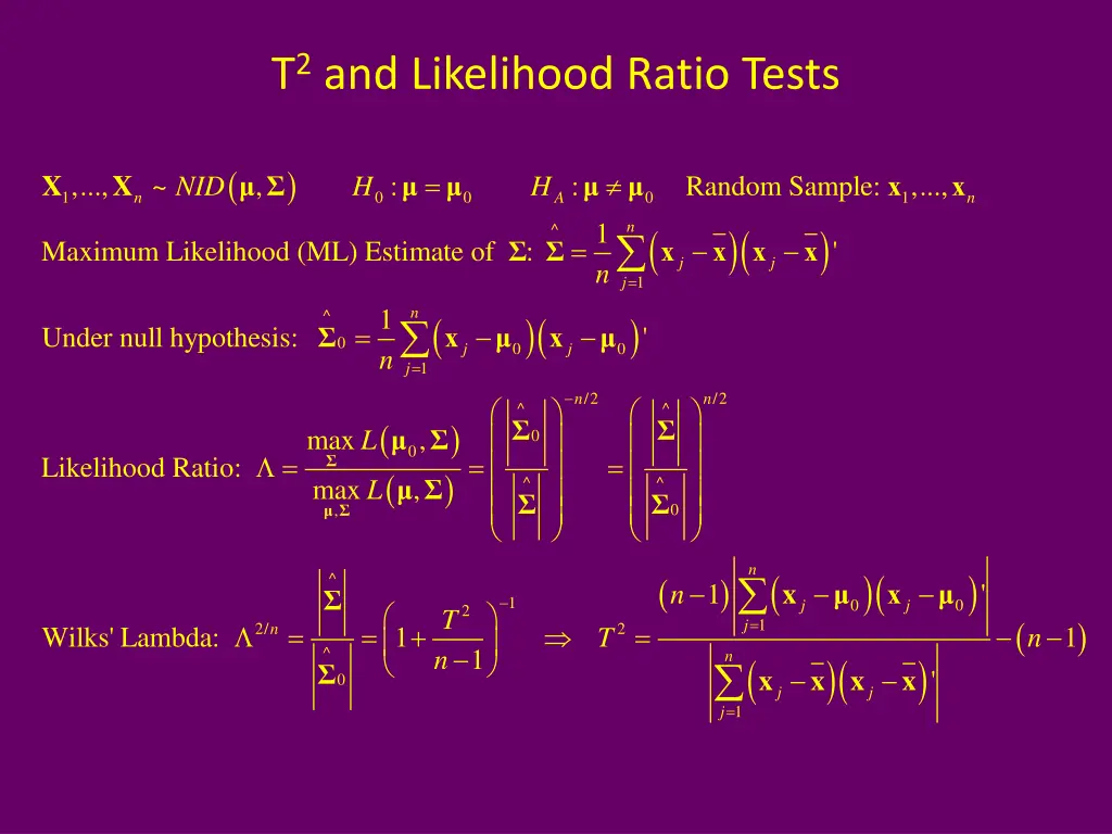 t 2 and likelihood ratio tests