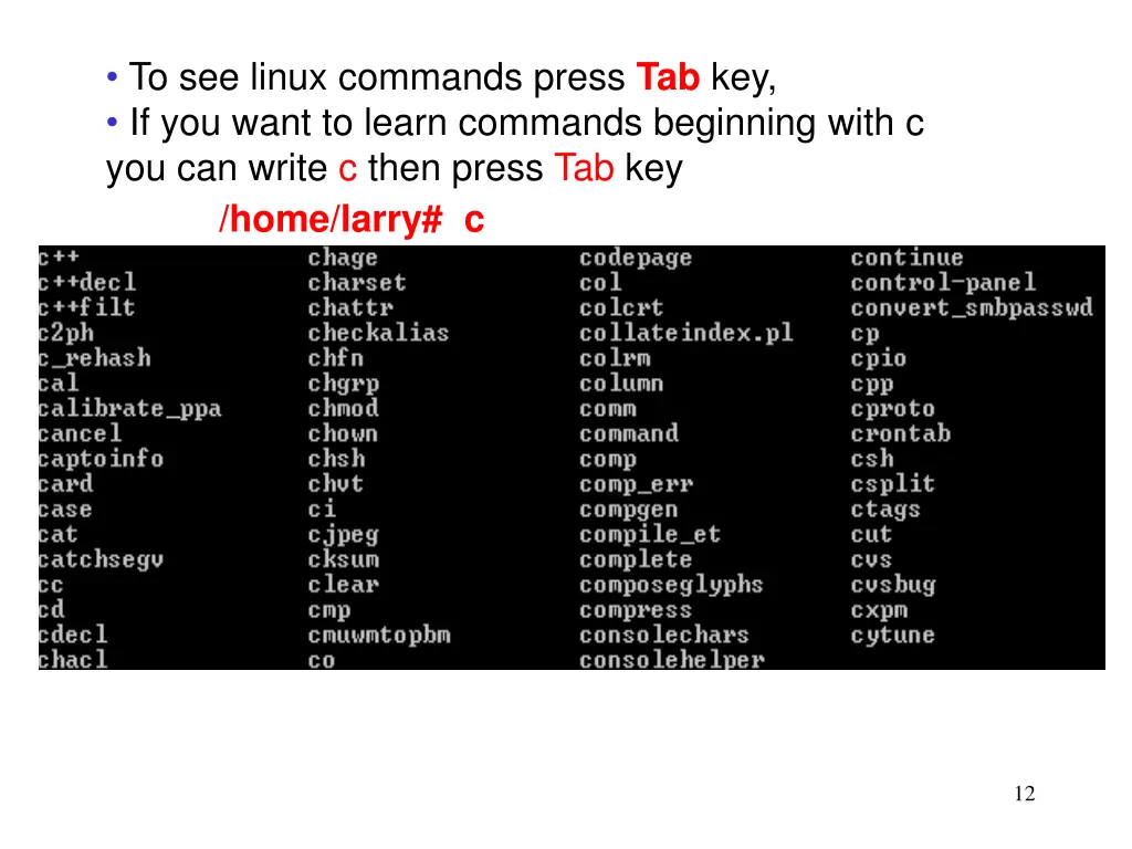 to see linux commands press tab key if you want
