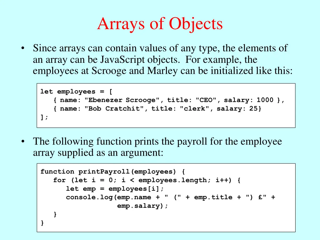 arrays of objects