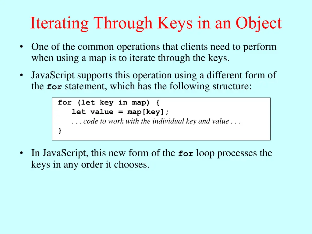 iterating through keys in an object