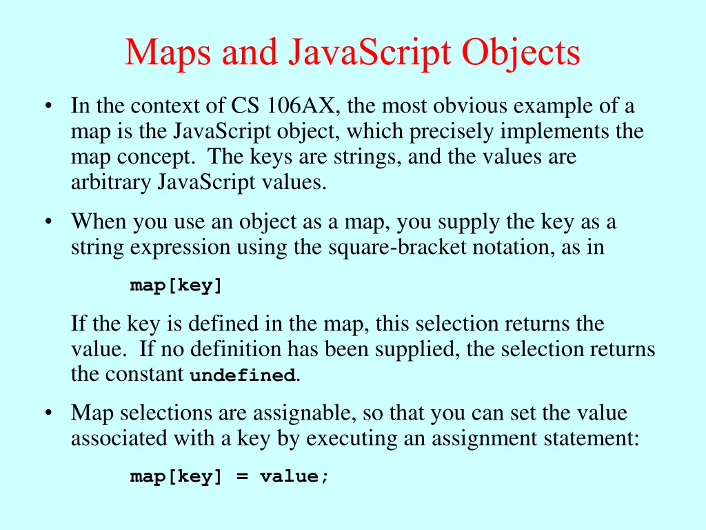 maps and javascript objects