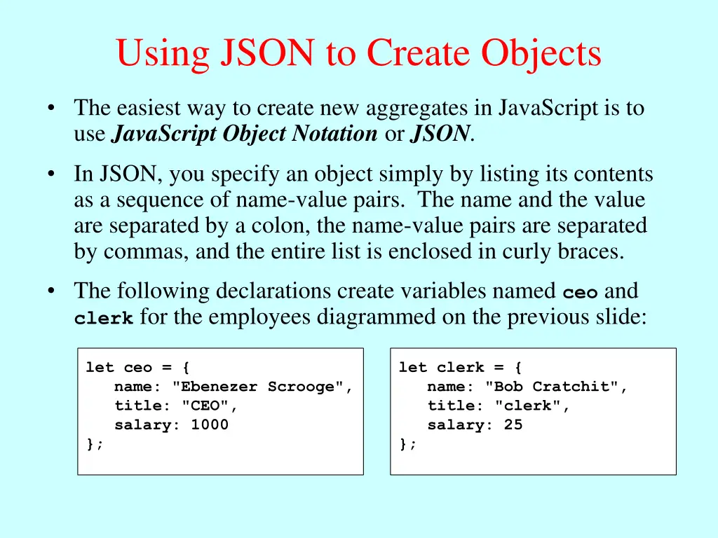 using json to create objects