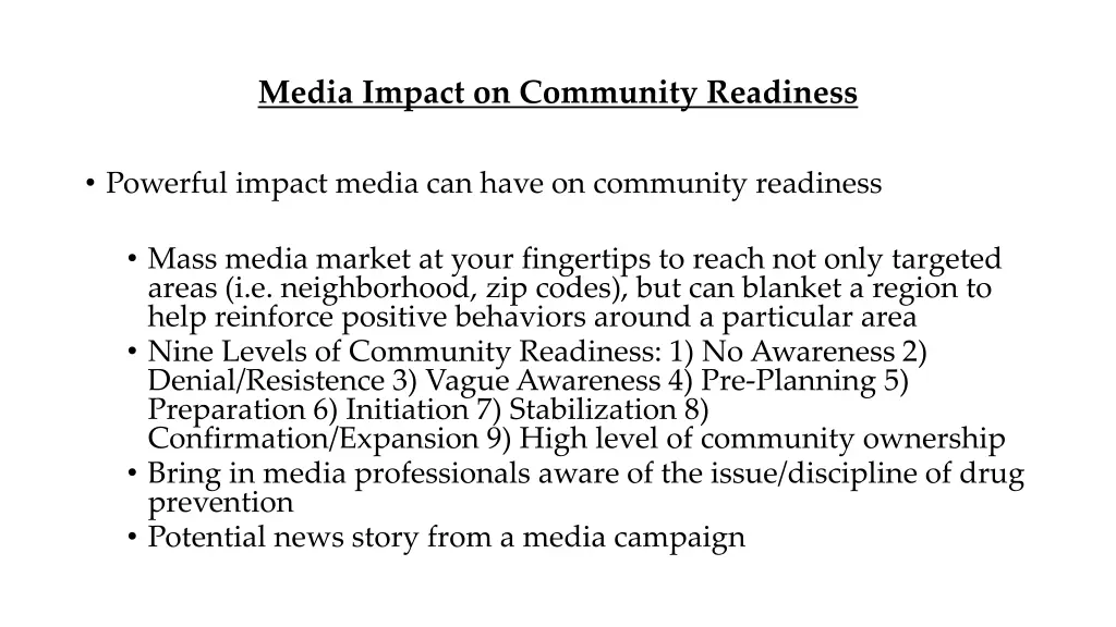 media impact on community readiness