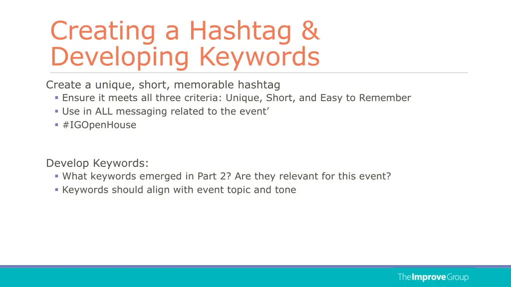 creating a hashtag developing keywords
