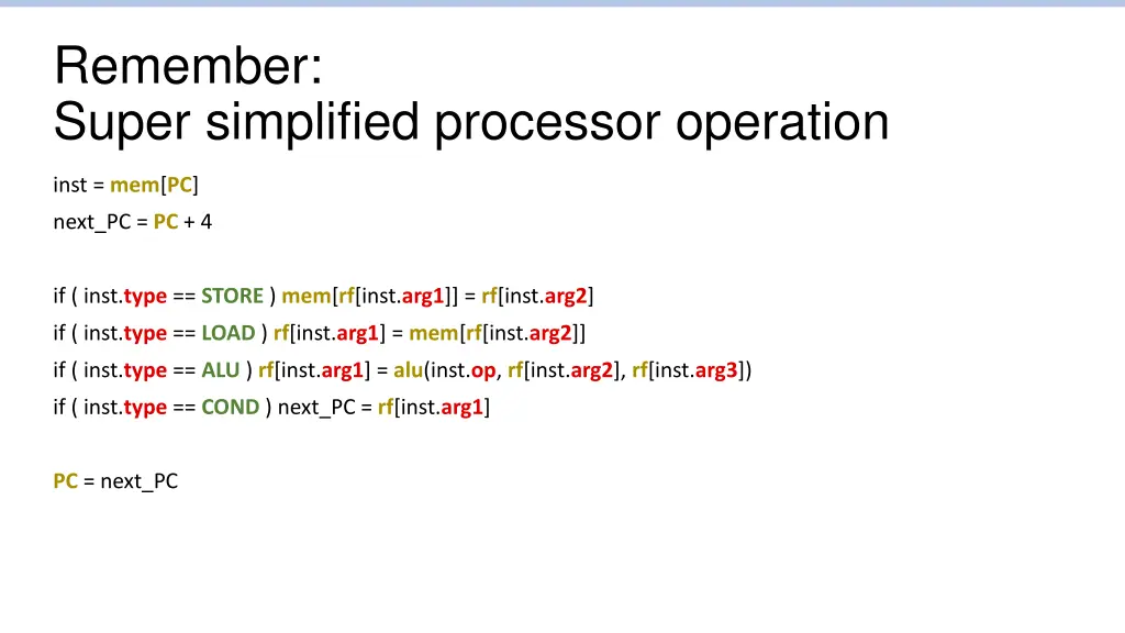 remember super simplified processor operation
