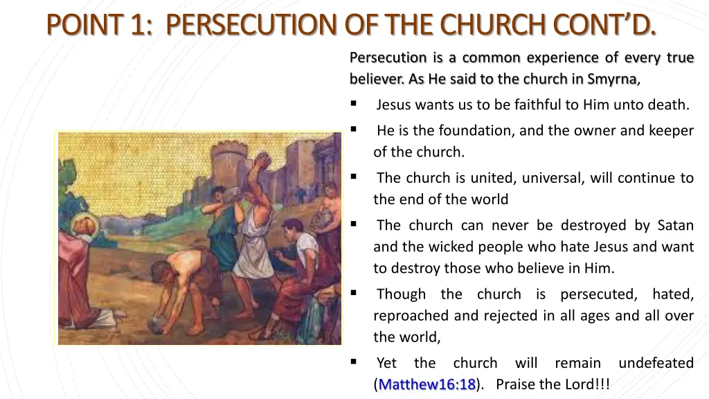 point 1 persecution of the church cont d