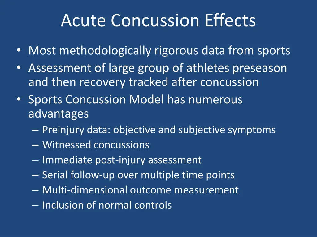 acute concussion effects