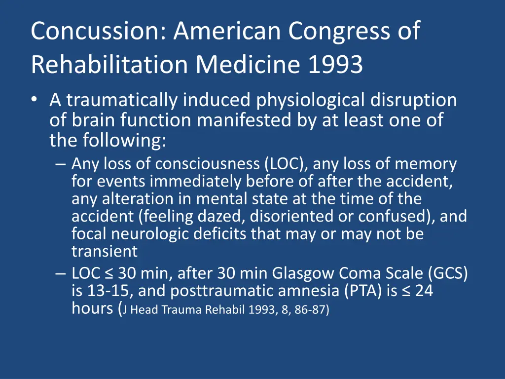 concussion american congress of rehabilitation