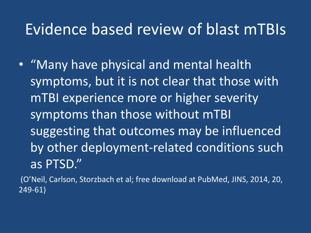 evidence based review of blast mtbis