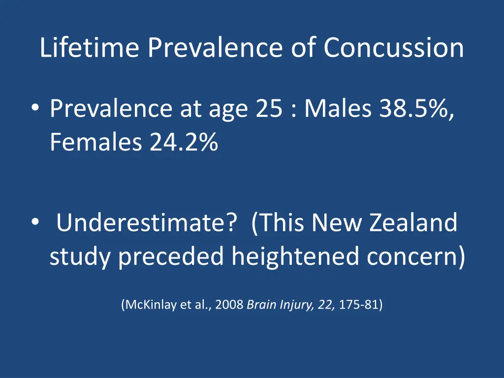 lifetime prevalence of concussion