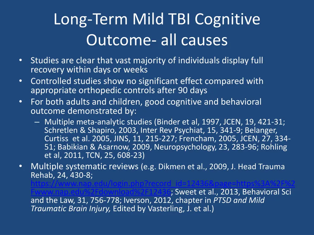 long term mild tbi cognitive outcome all causes
