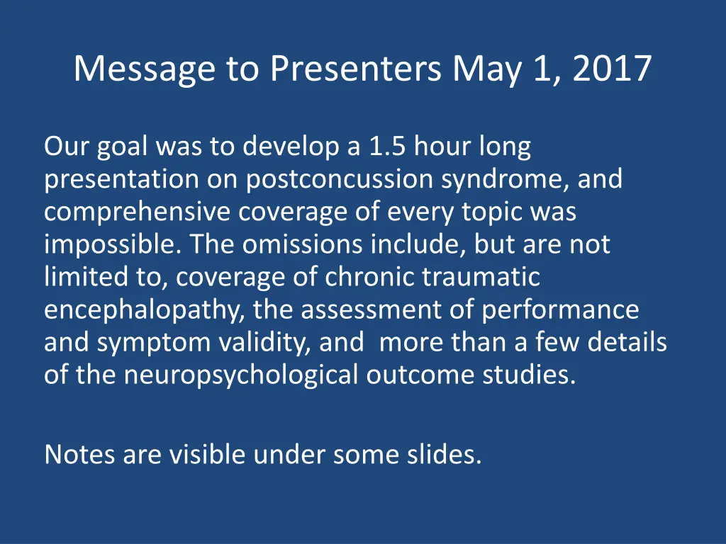 message to presenters may 1 2017