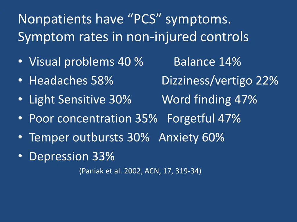 nonpatients have pcs symptoms symptom rates