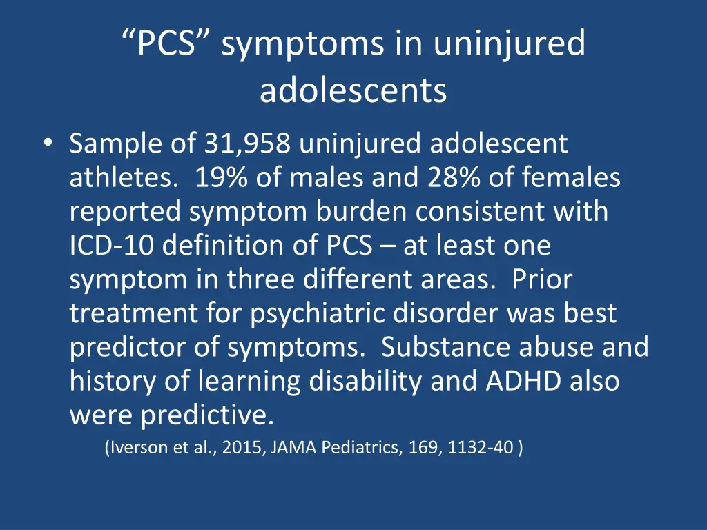 pcs symptoms in uninjured adolescents sample