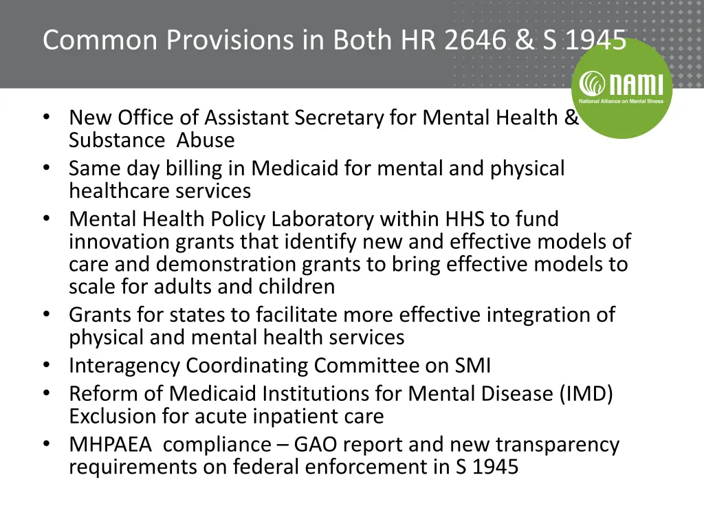 common provisions in both hr 2646 s 1945