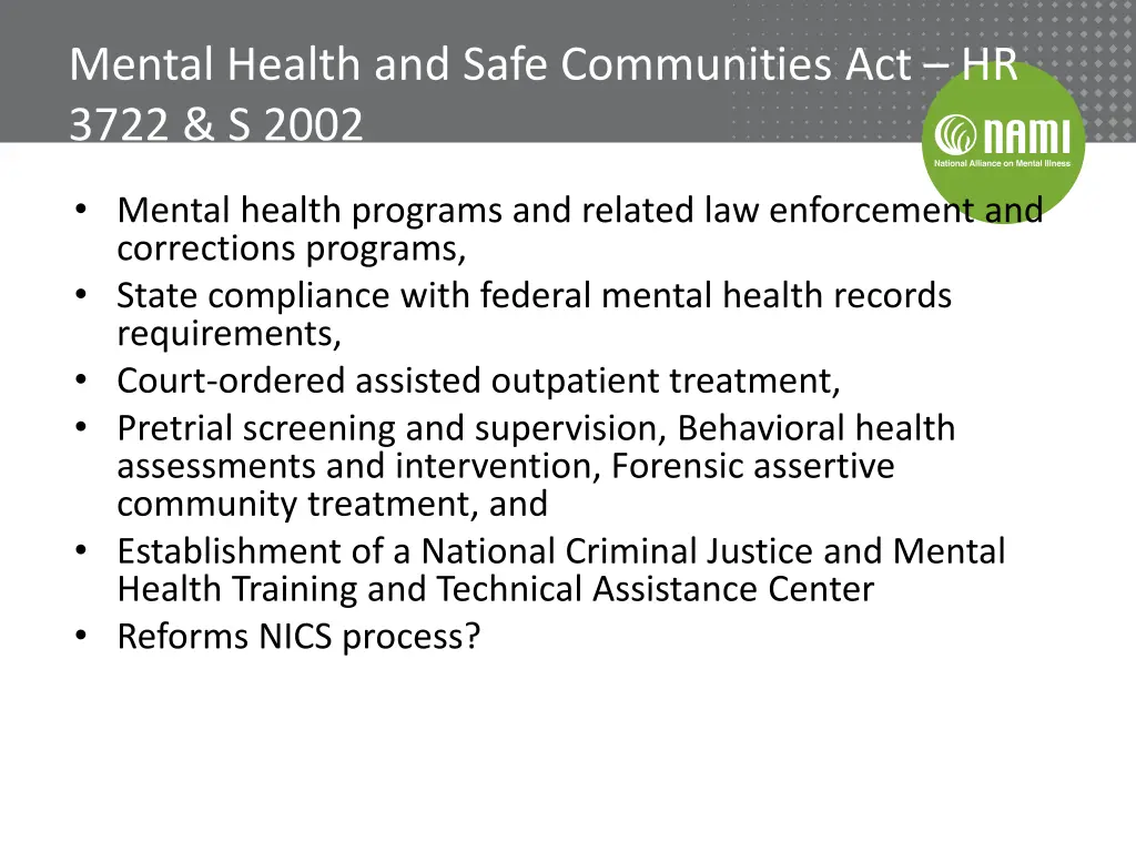 mental health and safe communities act hr 3722