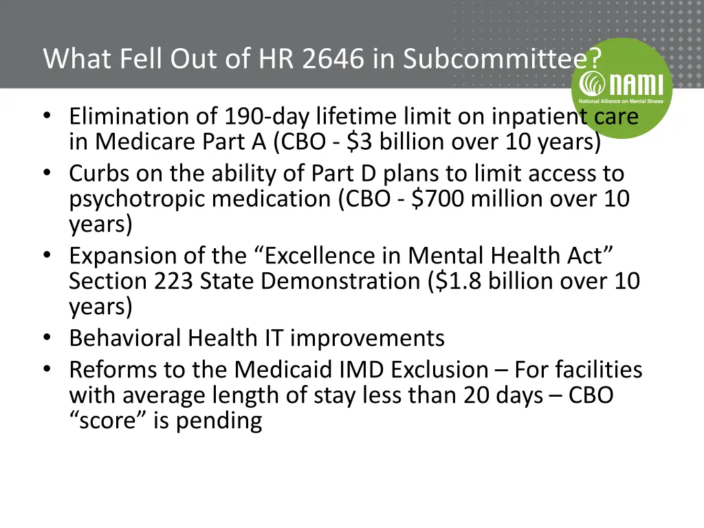what fell out of hr 2646 in subcommittee