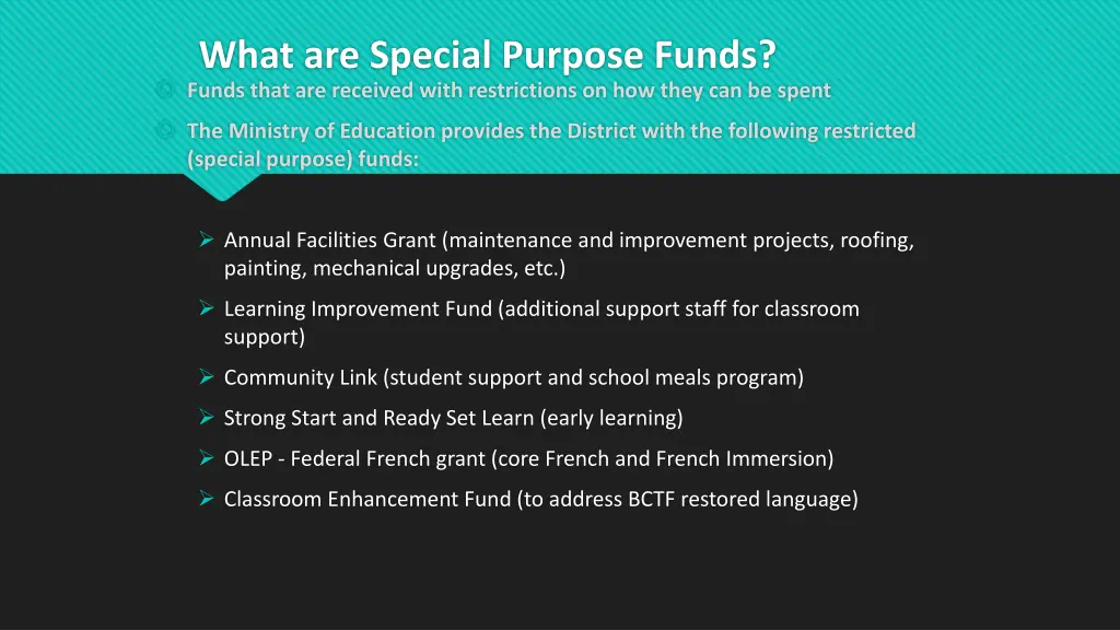 what are special purpose funds funds that