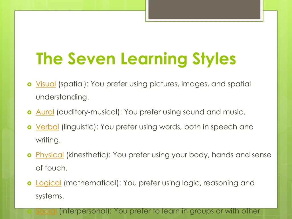 the seven learning styles