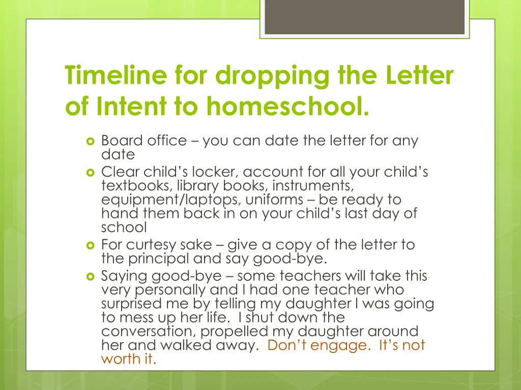 timeline for dropping the letter of intent
