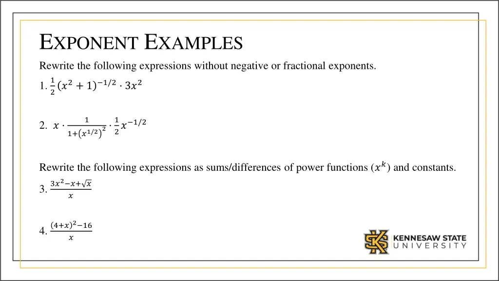 e xponent e xamples rewrite the following