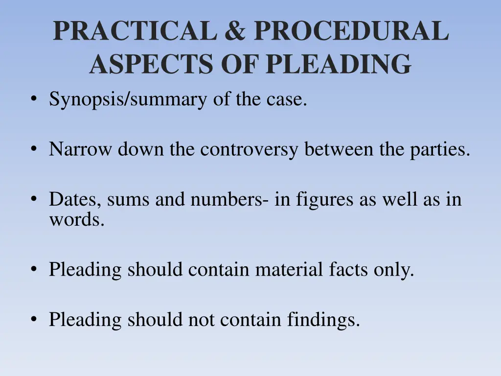 practical procedural aspects of pleading synopsis