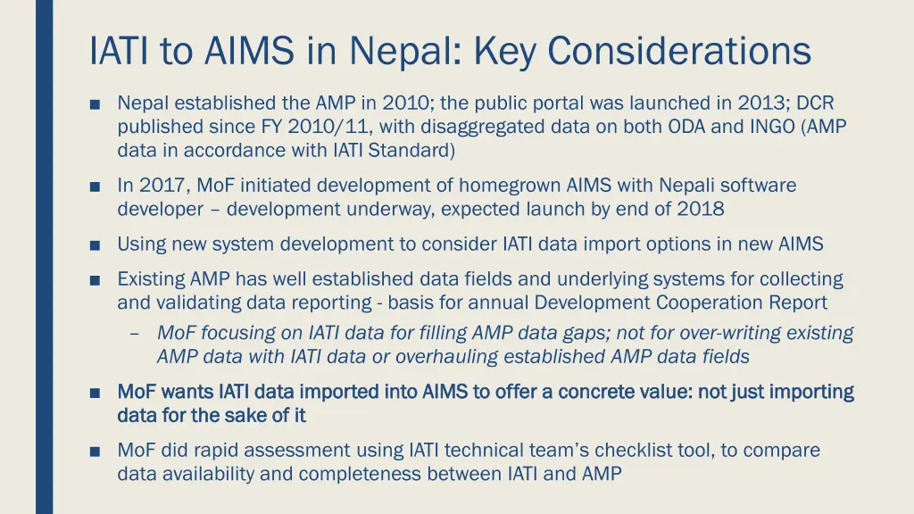 iati to aims in nepal key considerations