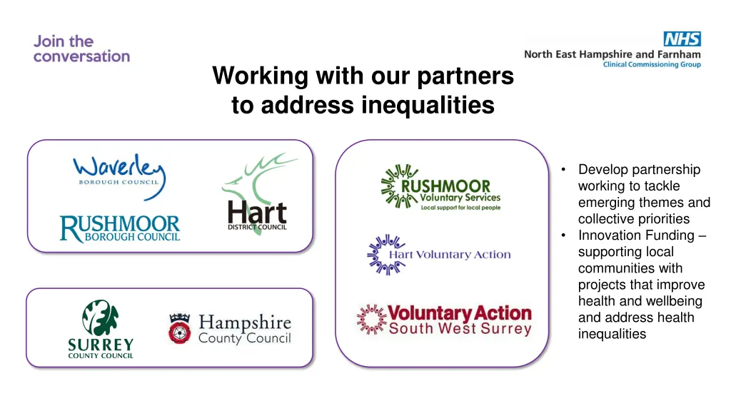 working with our partners to address inequalities