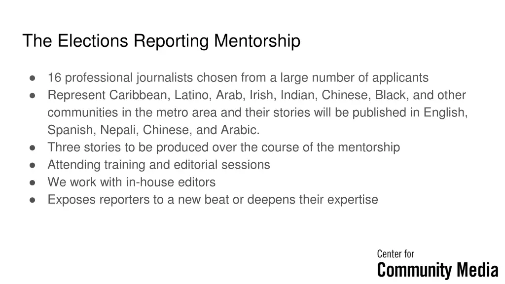 the elections reporting mentorship
