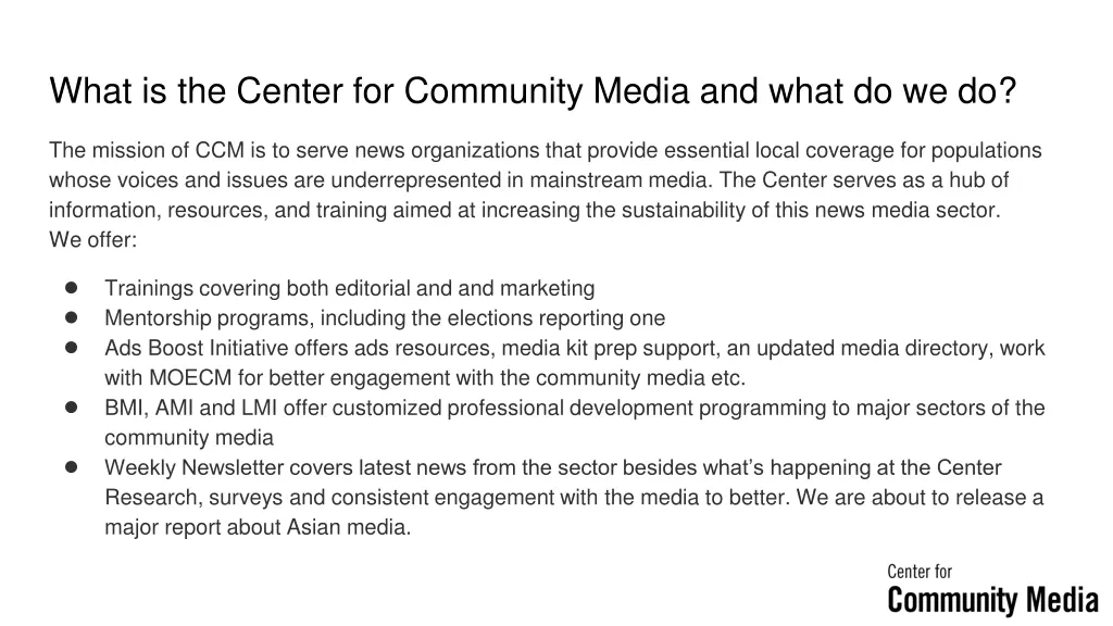 what is the center for community media and what