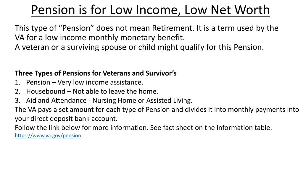 pension is for low income low net worth