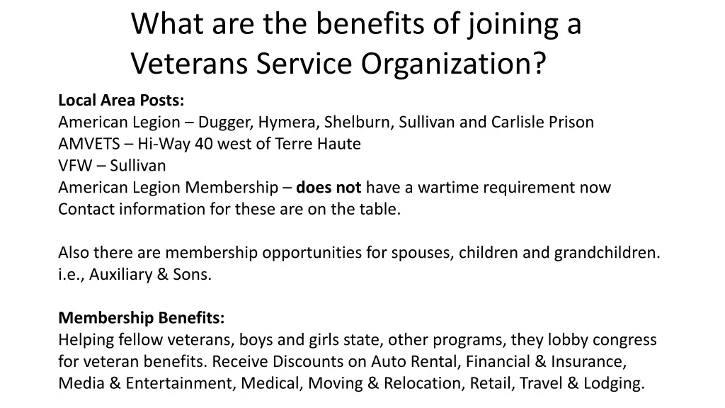 what are the benefits of joining a veterans