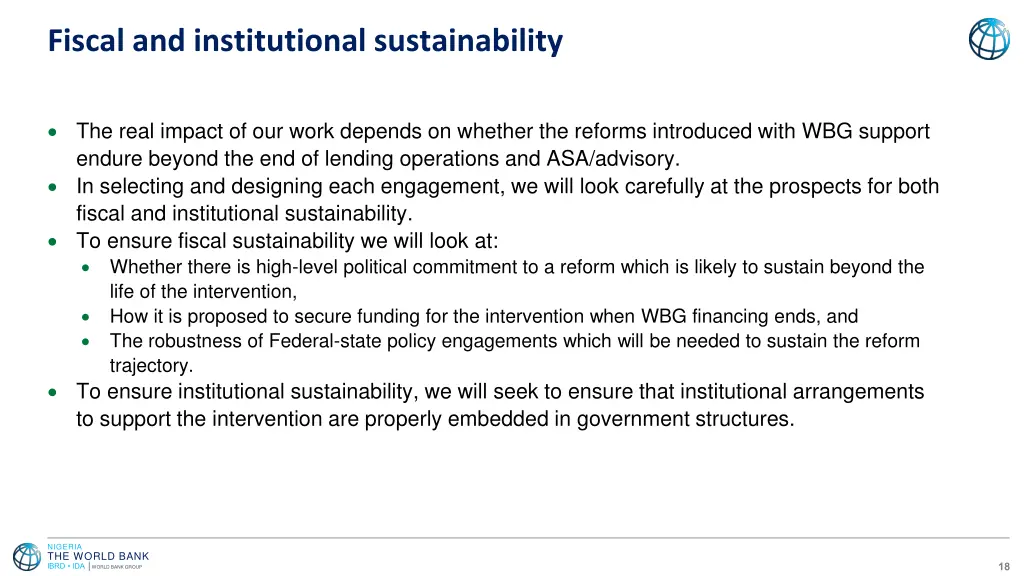 fiscal and institutional sustainability