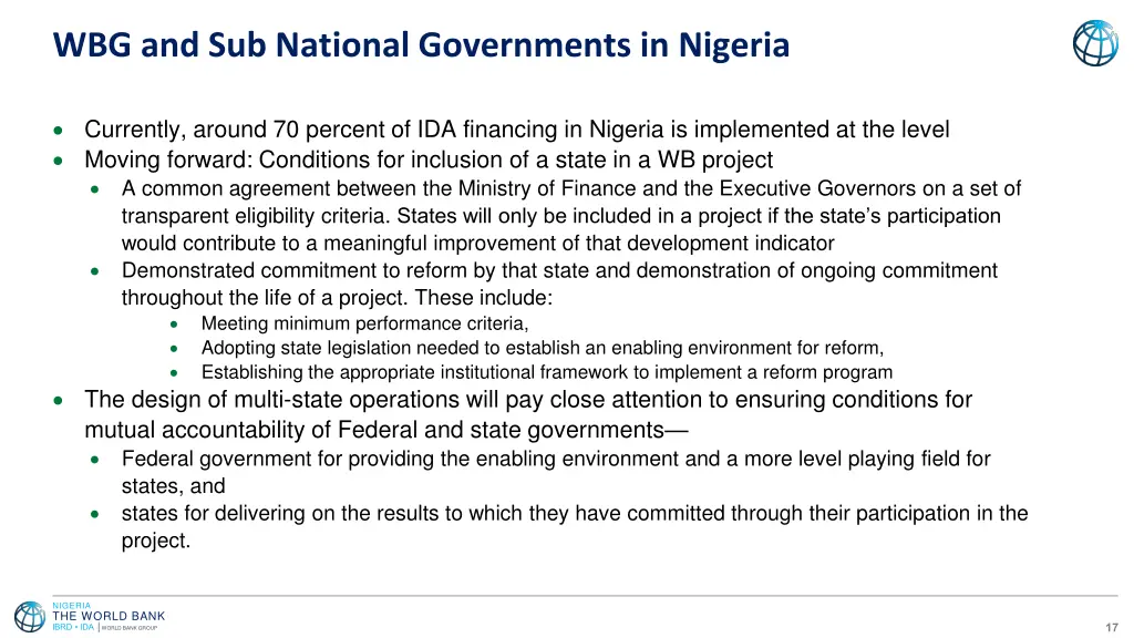 wbg and sub national governments in nigeria