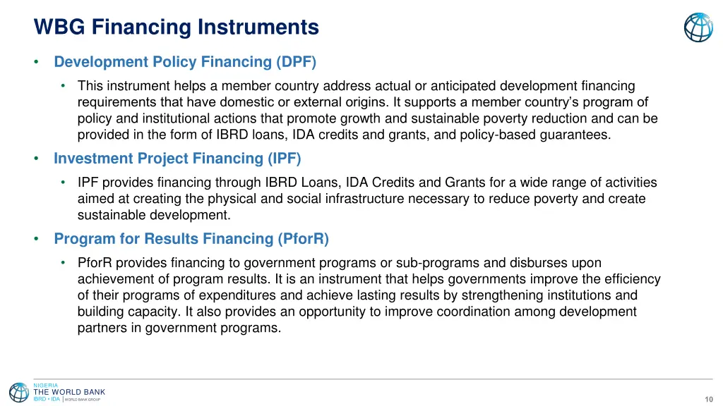 wbg financing instruments