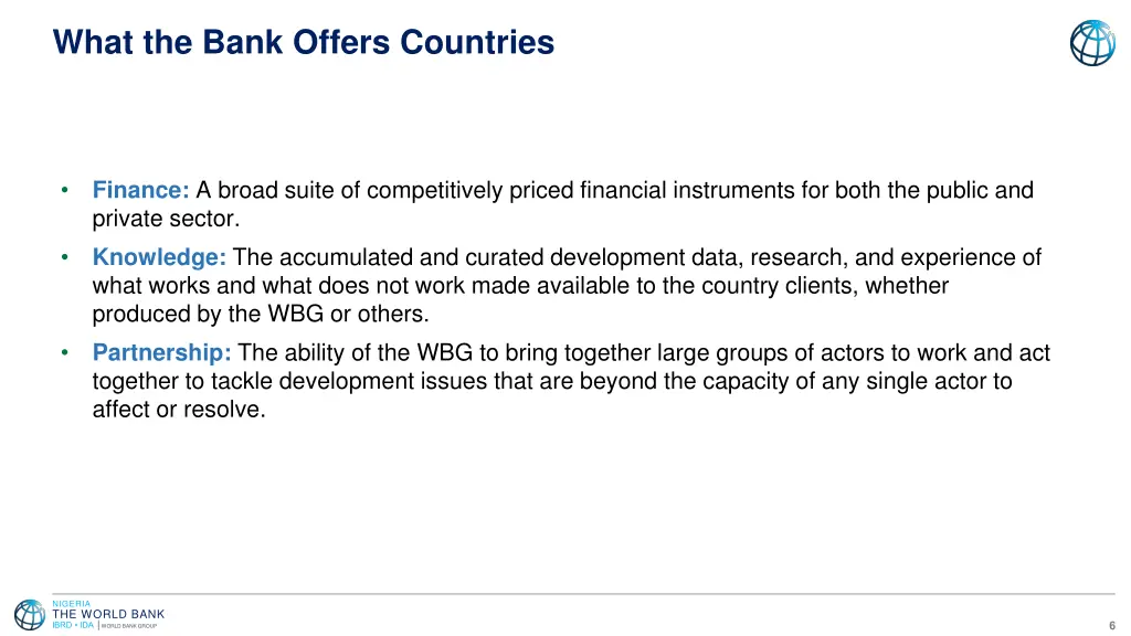 what the bank offers countries