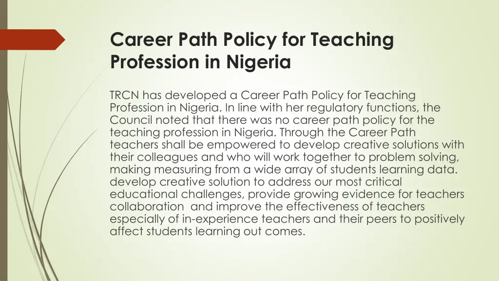 career path policy for teaching profession