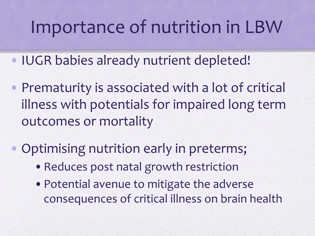 importance of nutrition in lbw 1