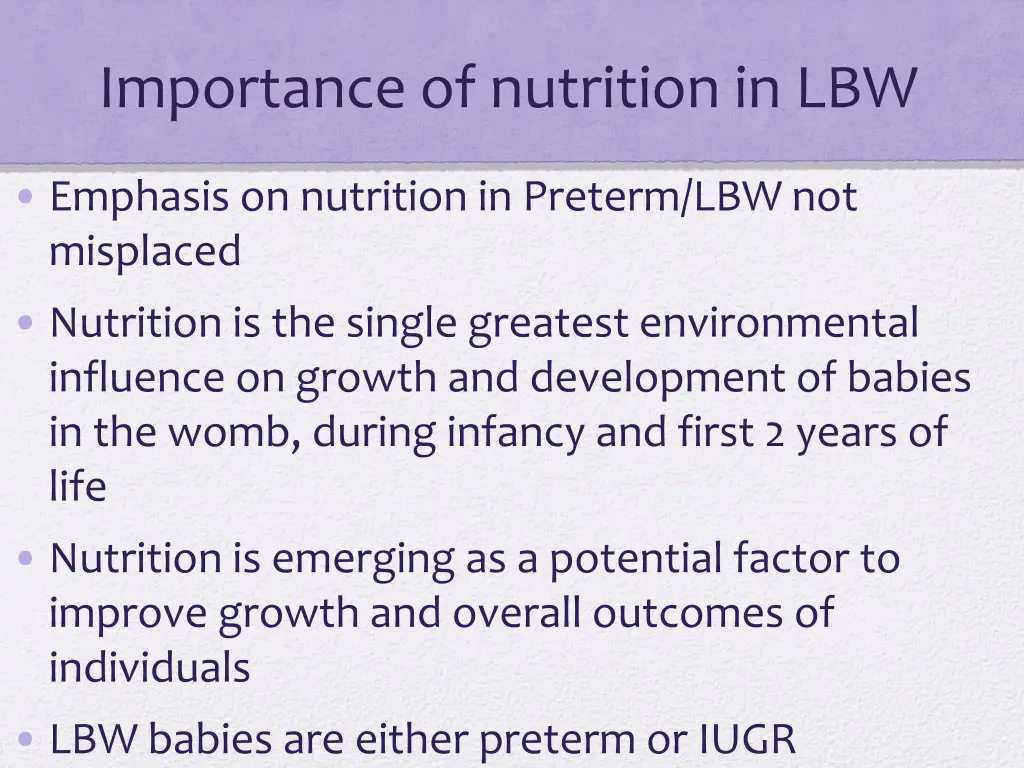 importance of nutrition in lbw