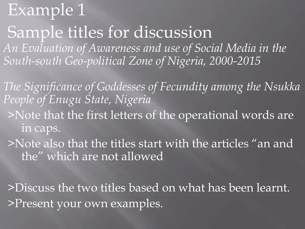 example 1 sample titles for discussion