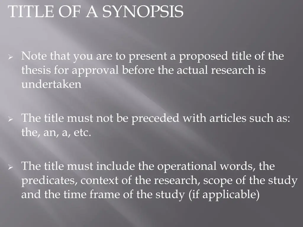 title of a synopsis