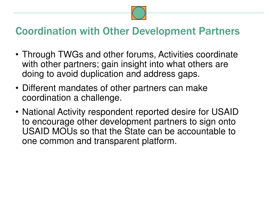 coordination with other development partners