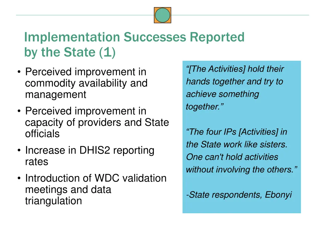 implementation successes reported by the state 1