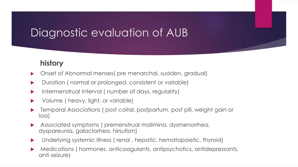 diagnostic evaluation of aub