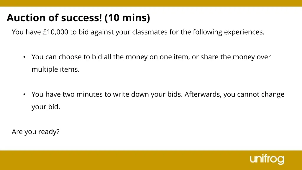 auction of success 10 mins you have