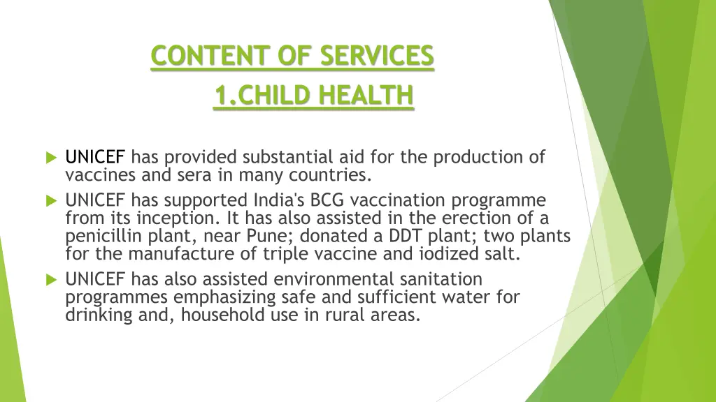 content of services 1 child health