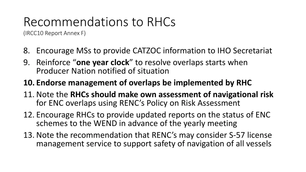 recommendations to rhcs ircc10 report annex f 1
