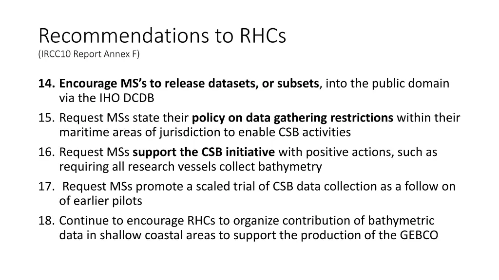 recommendations to rhcs ircc10 report annex f 2